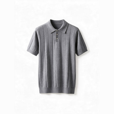 Ribbed Knit Polo — Grey