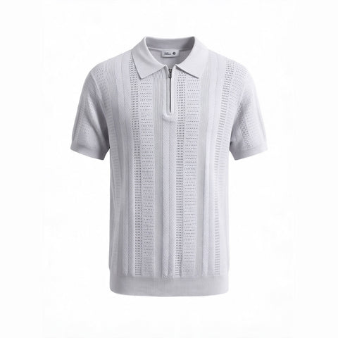 Quarter-Zip Knit Polo — Light Grey