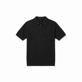 Belugga Chevron Quarter-Zip Knit Polo — Black