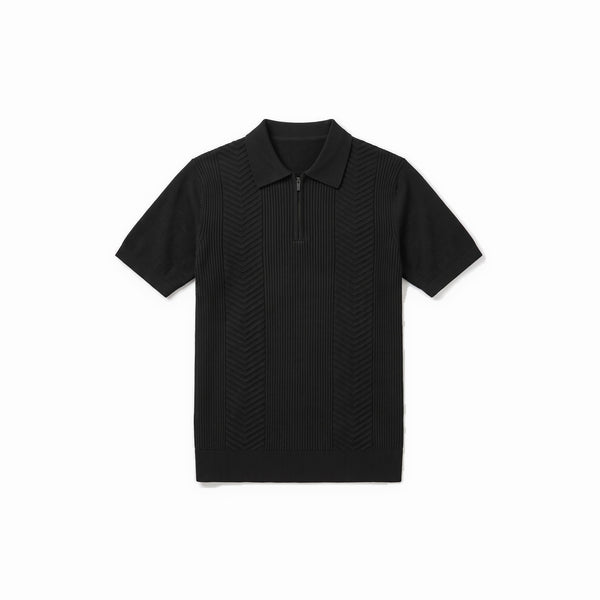 Belugga Chevron Quarter-Zip Knit Polo — Black