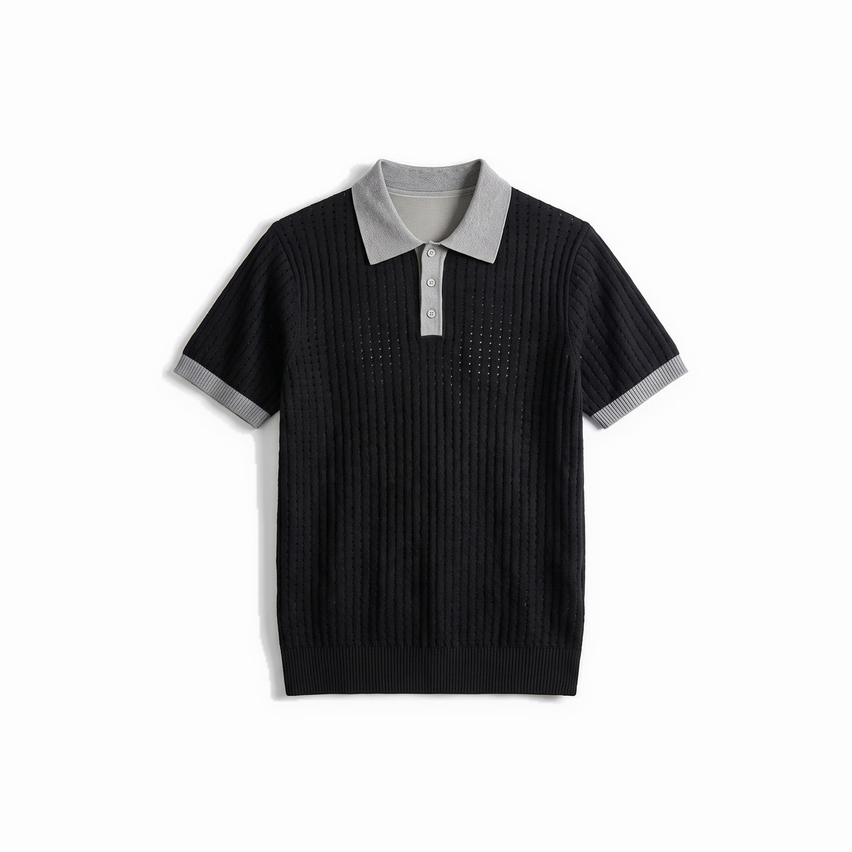 Belugga Contrast Collar Knit Polo — Black