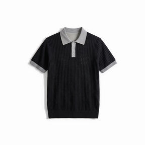 Belugga Contrast Collar Knit Polo — Black