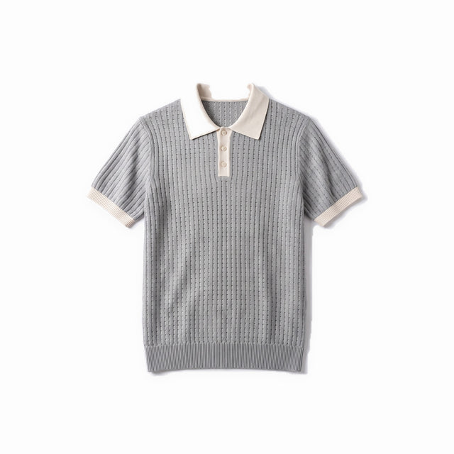 Belugga Contrast Collar Knit Polo — Grey