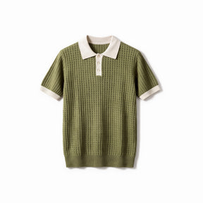 Belugga Contrast Collar Knit Polo — Olive