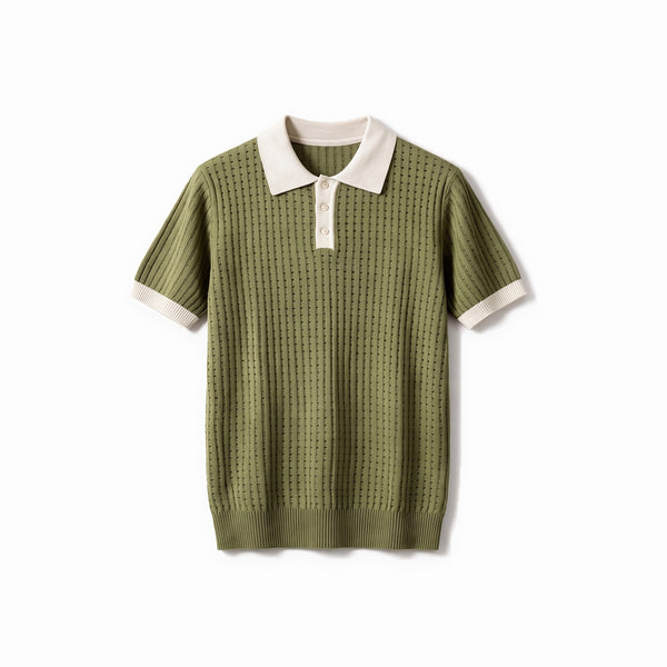 Belugga Contrast Collar Knit Polo — Olive