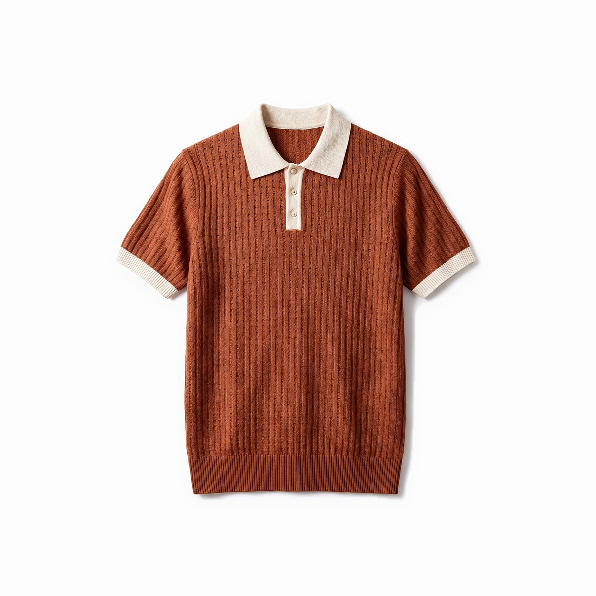 Belugga Contrast Collar Knit Polo — Rust