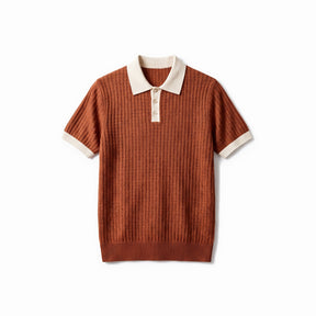 Belugga Contrast Collar Knit Polo — Rust