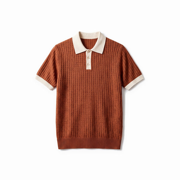 Belugga Contrast Collar Knit Polo — Rust