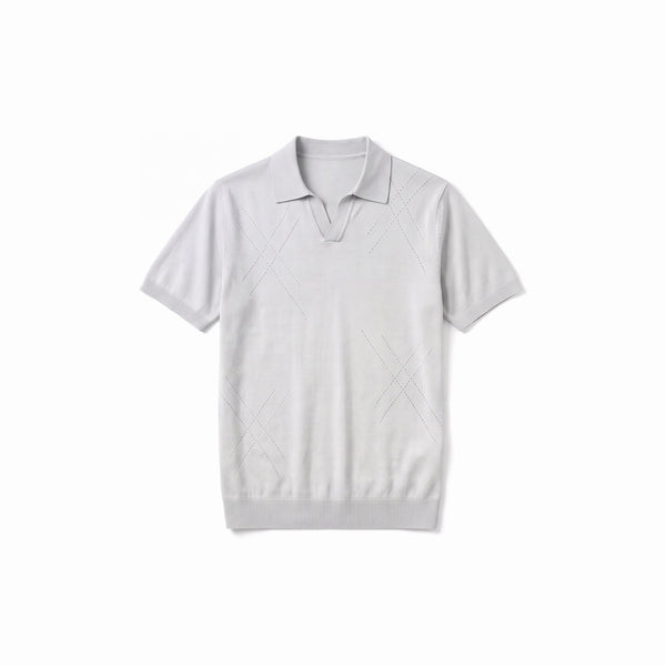 Belugga Open-Collar Knit Polo — Pale Grey