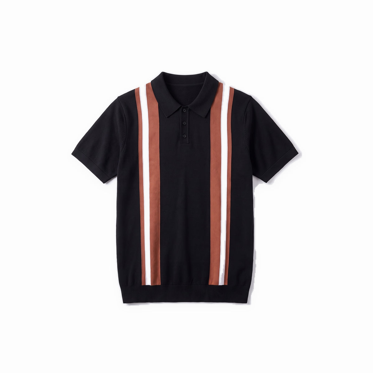 Belugga Retro Stripe Knit Polo — Black