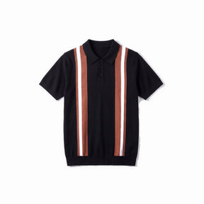 Belugga Retro Stripe Knit Polo — Black