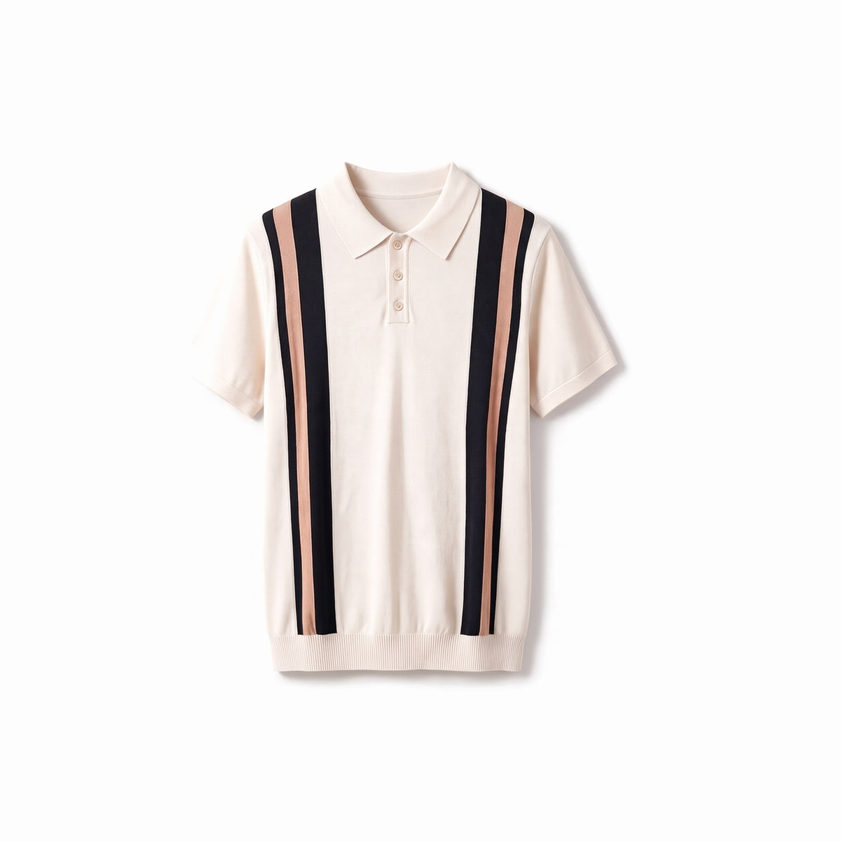 Belugga Retro Stripe Knit Polo — Cream