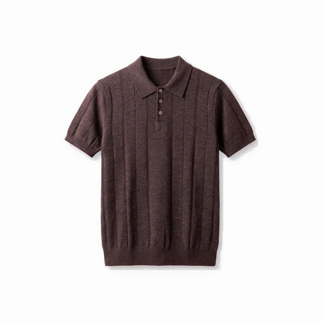 Belugga Ribbed Knit Polo — Brown