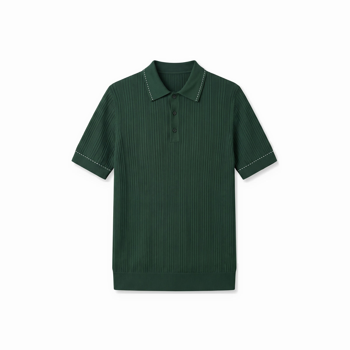 Belugga Stitch-Trim Ribbed Polo — Dark Green