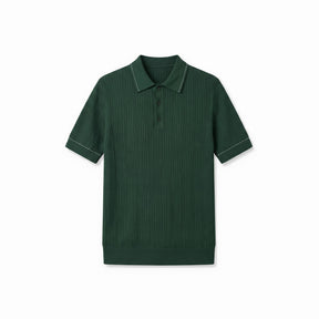 Belugga Stitch-Trim Ribbed Polo — Dark Green