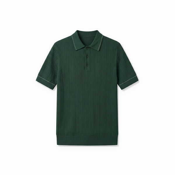 Belugga Stitch-Trim Ribbed Polo — Dark Green