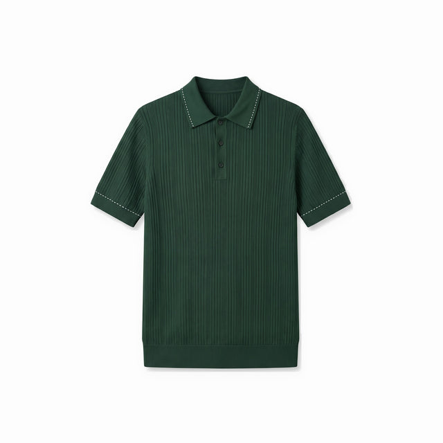 Belugga Stitch-Trim Ribbed Polo — Dark Green