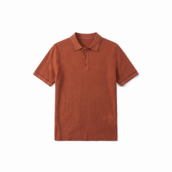 Belugga Stitch-Trim Ribbed Polo — Rust