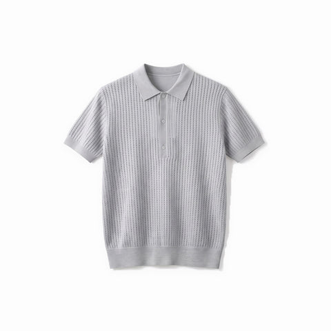 Textured Knit Polo — Light Grey