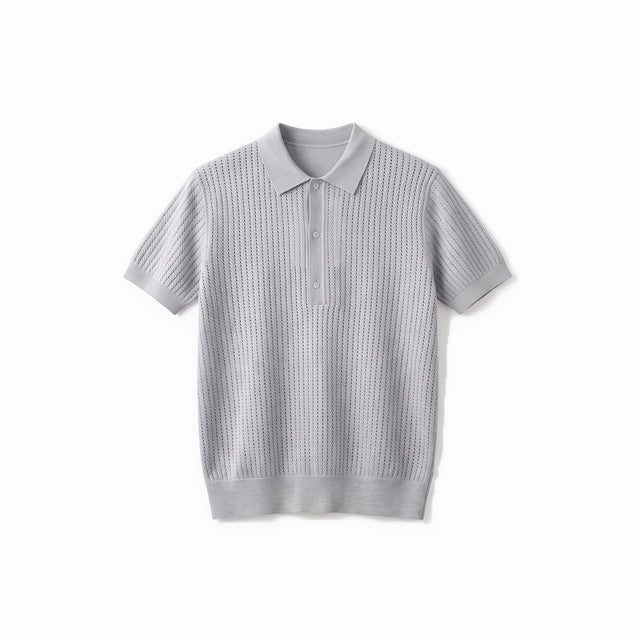 Belugga Textured Knit Polo — Light Grey