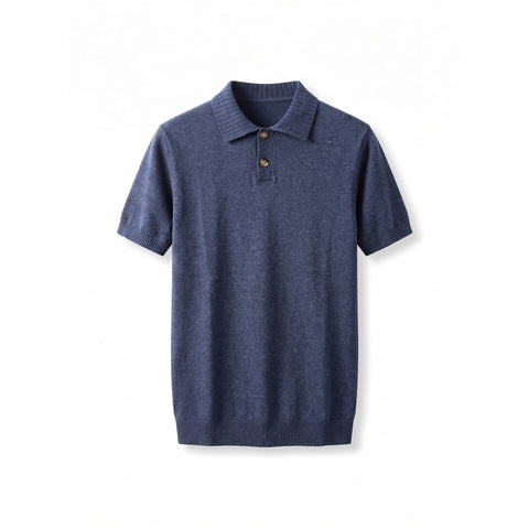 Heather Knit Polo — Navy