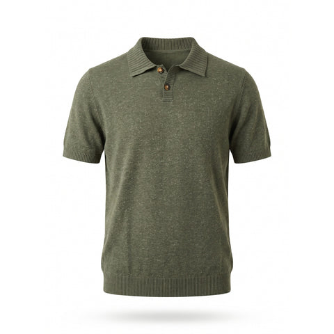 Heather Knit Polo — Olive