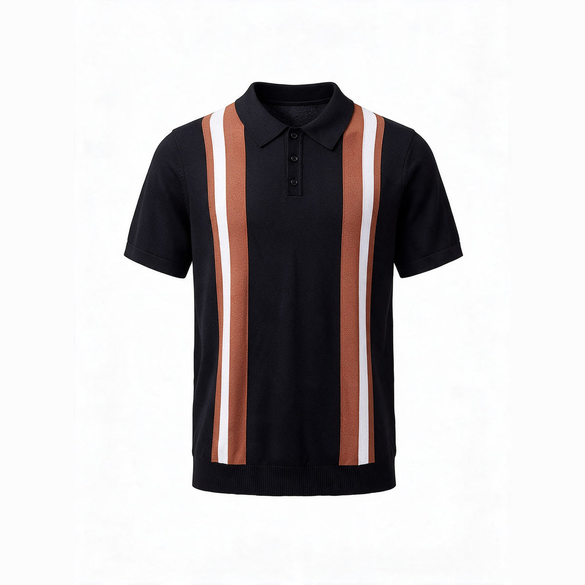 Belugga Retro Stripe Knit Polo — Black
