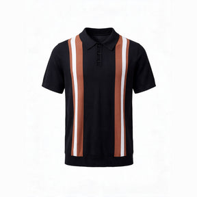 Belugga Retro Stripe Knit Polo — Black