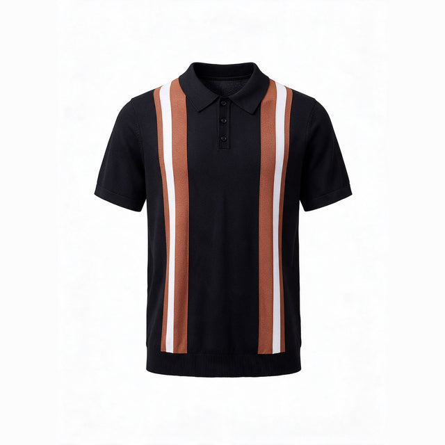 Belugga Retro Stripe Knit Polo — Black