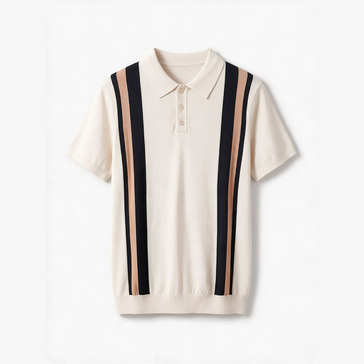 Belugga Retro Stripe Knit Polo — Cream