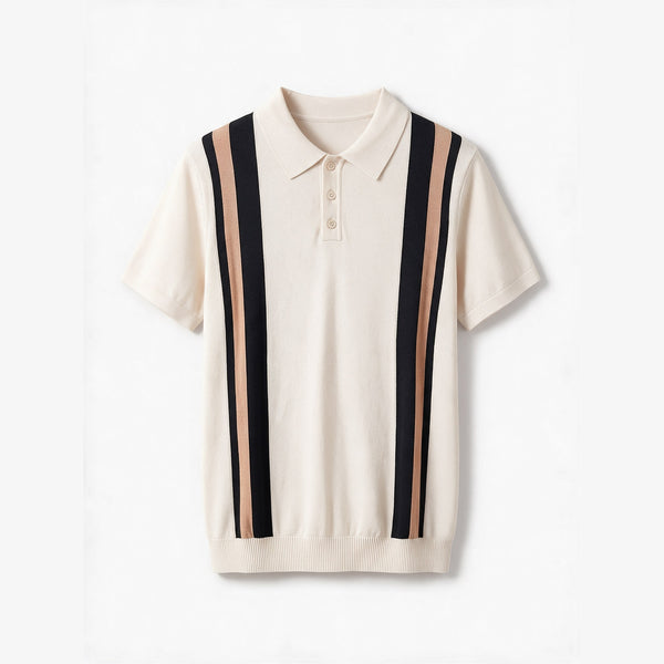 Belugga Retro Stripe Knit Polo — Cream