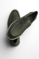 Belugga Terra Loafer in olive suede, angled view showing the sole