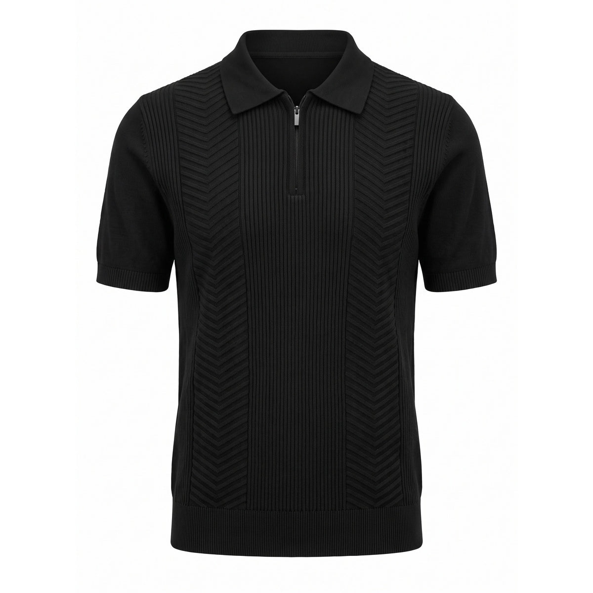Belugga Chevron Quarter-Zip Knit Polo — Black