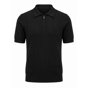 Belugga Chevron Quarter-Zip Knit Polo — Black