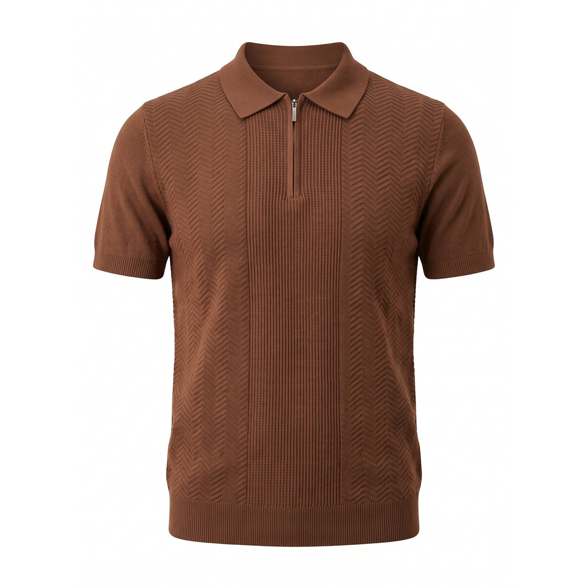 Belugga Chevron Quarter-Zip Knit Polo — Brown