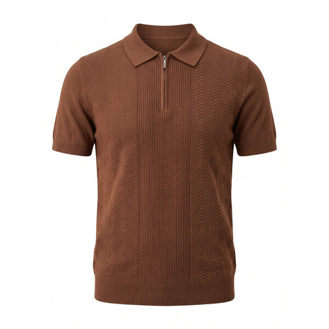 Chevron Quarter-Zip Knit Polo — Brown