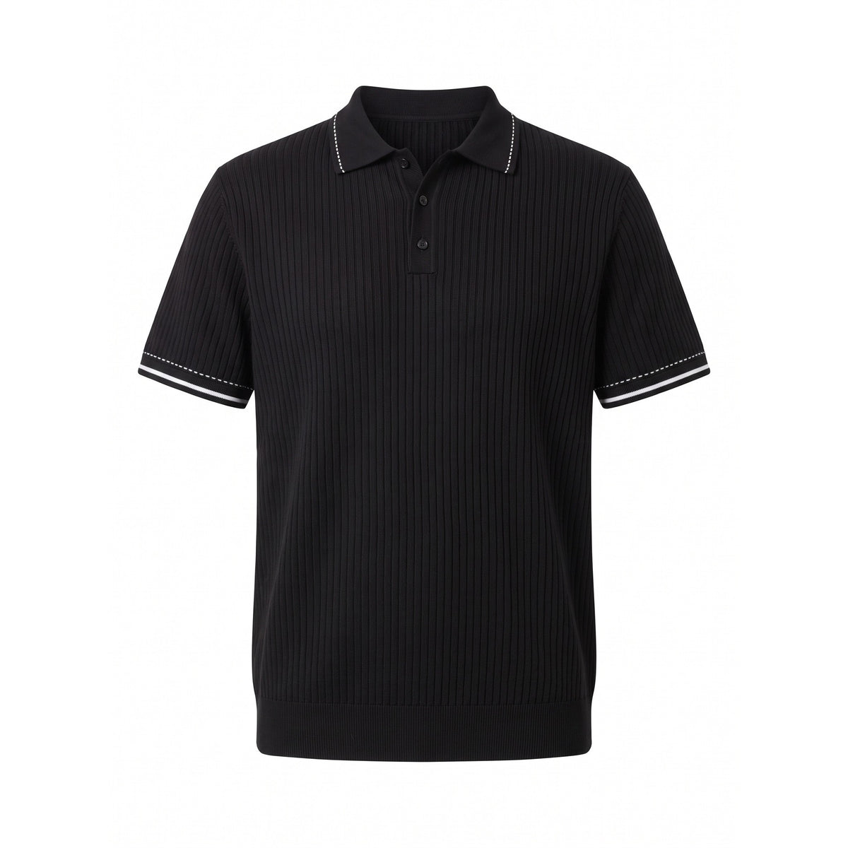 Belugga Stitch-Trim Ribbed Polo — Black