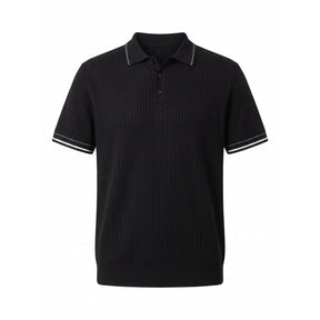 Belugga Stitch-Trim Ribbed Polo — Black