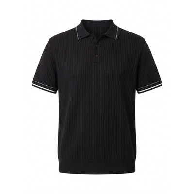 Stitch-Trim Ribbed Polo — Black