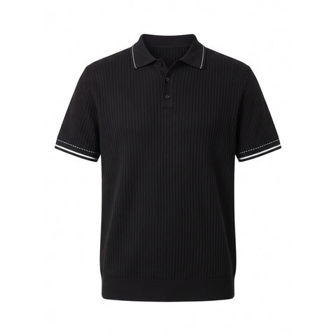 Stitch-Trim Ribbed Polo — Black