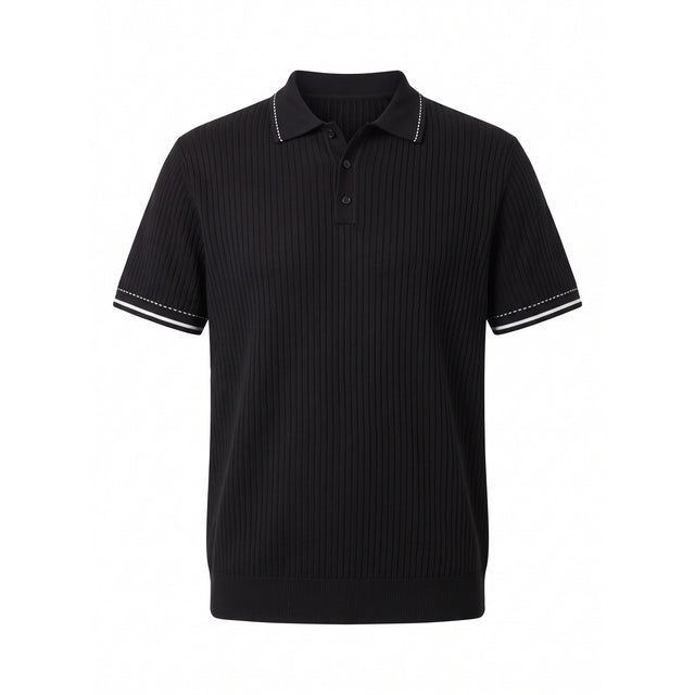 Belugga Stitch-Trim Ribbed Polo — Black