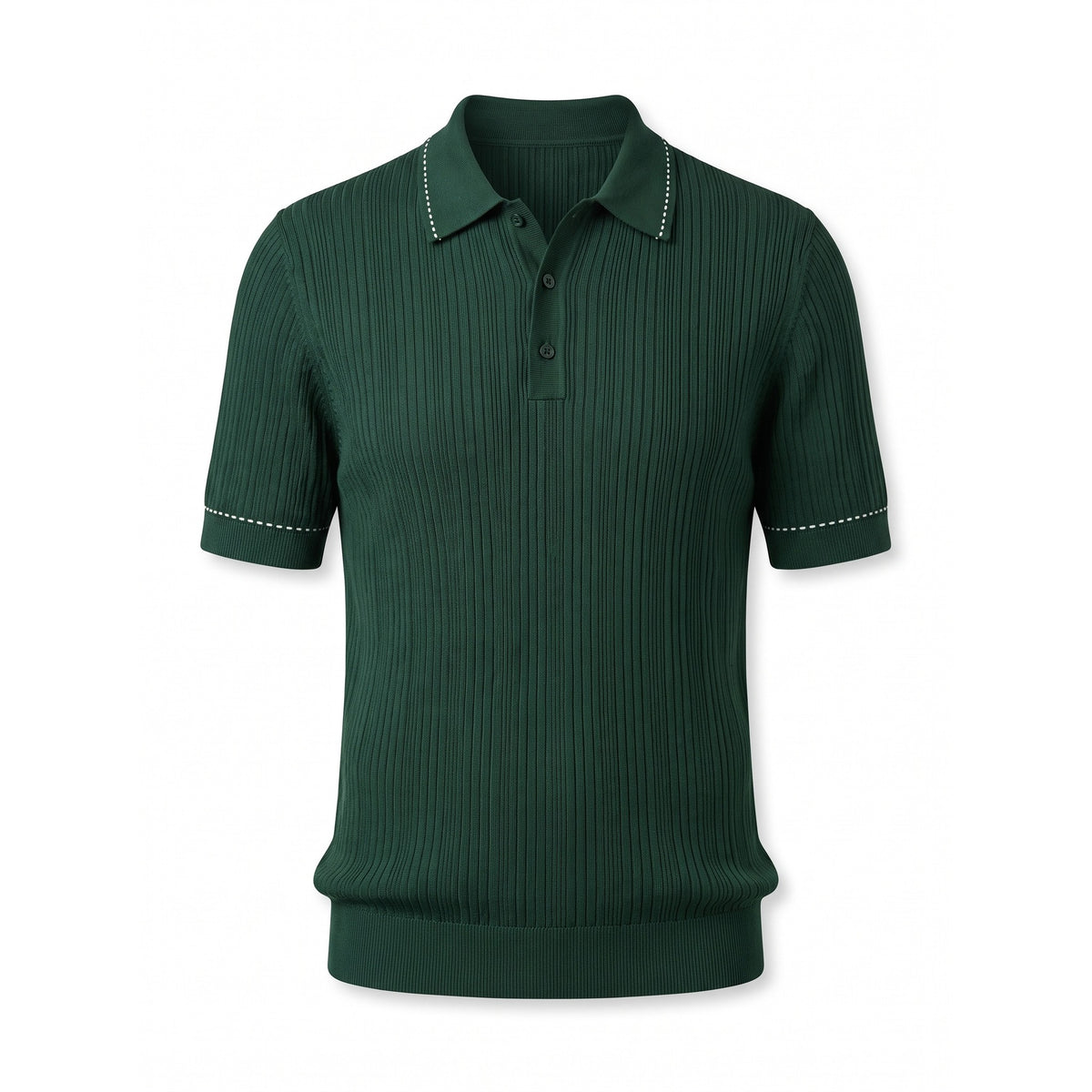 Belugga Stitch-Trim Ribbed Polo — Dark Green