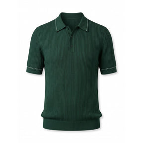 Belugga Stitch-Trim Ribbed Polo — Dark Green