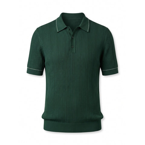 Stitch-Trim Ribbed Polo — Dark Green
