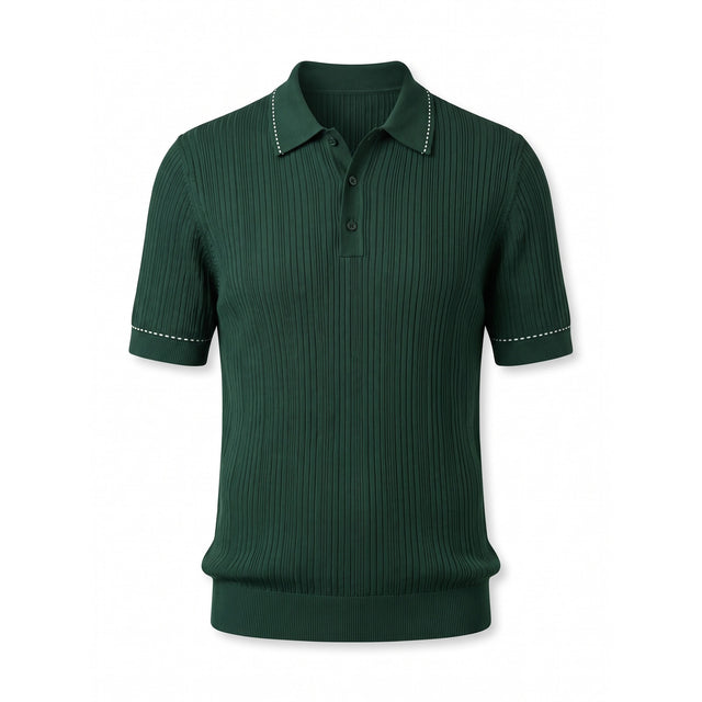 Belugga Stitch-Trim Ribbed Polo — Dark Green