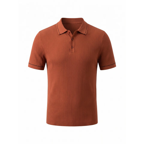 Stitch-Trim Ribbed Polo — Rust