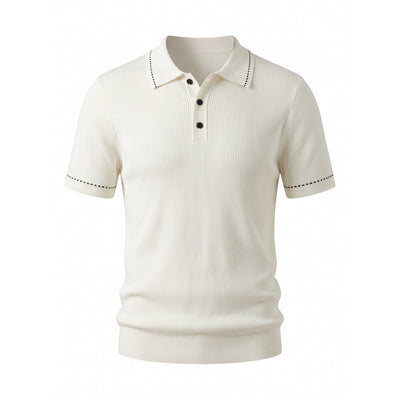 Stitch-Trim Ribbed Polo — White