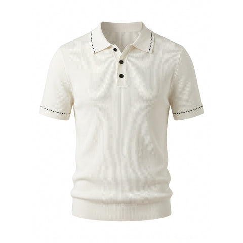 Stitch-Trim Ribbed Polo — White