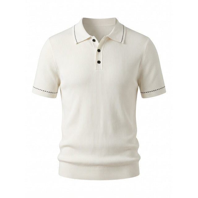 Belugga Stitch-Trim Ribbed Polo — White