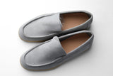 Belugga Terra Loafer in stone grey suede, pair viewed from above
